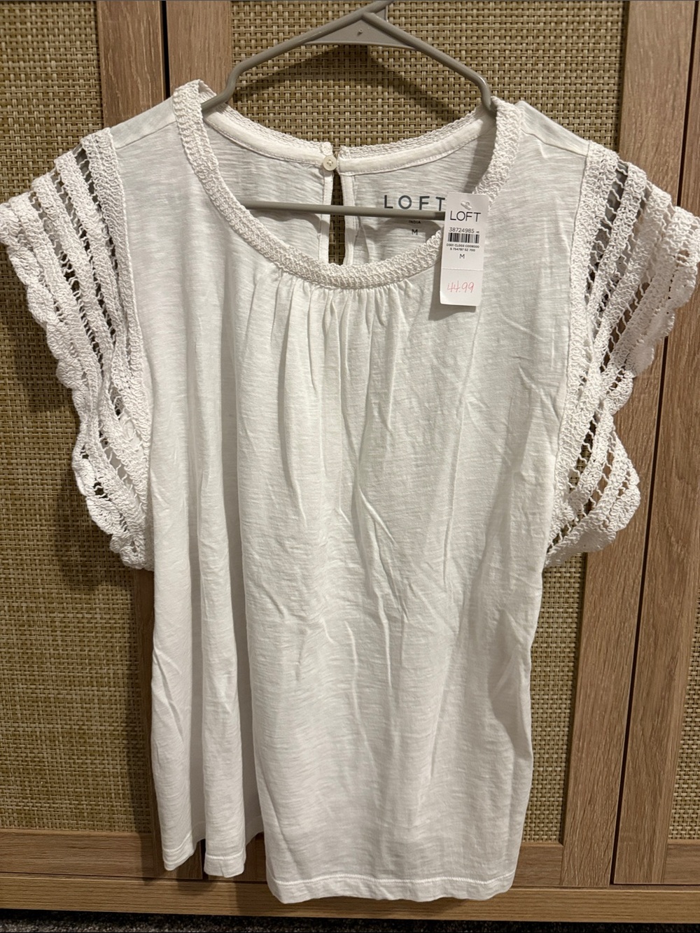 LOFT White Crochet Flutter Sleeve Top